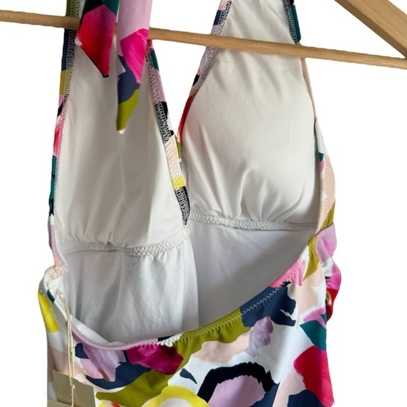 Gottex Halter One Piece Swimsuit Canvas Print Multi 8 White Pink Green - Picture 4 of 5